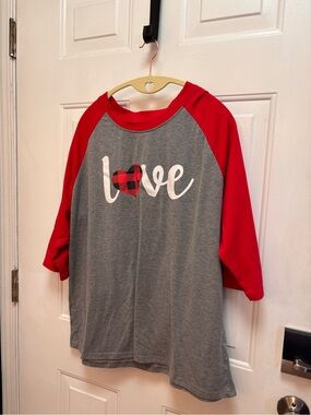 2xl Love Graphic Raglan Tee - Grey & Red